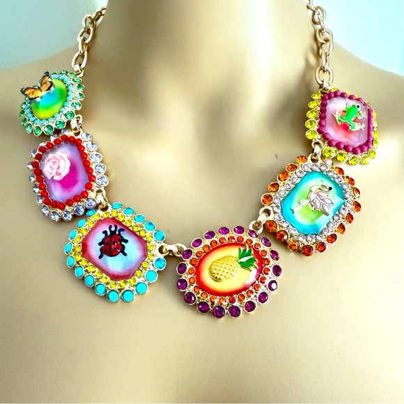 New Betsey Johnson Colorful Enamel Charm Necklace - Picture 12 of 14